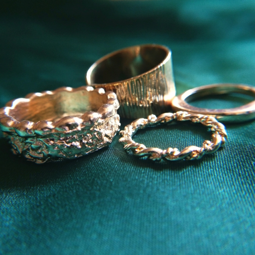 Set of 4 Golden Colored Mix and Match Rings